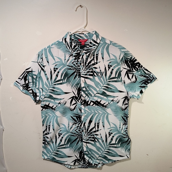 Guess Other - Guess Men's Small White & Tropical Green Button Down Shirt